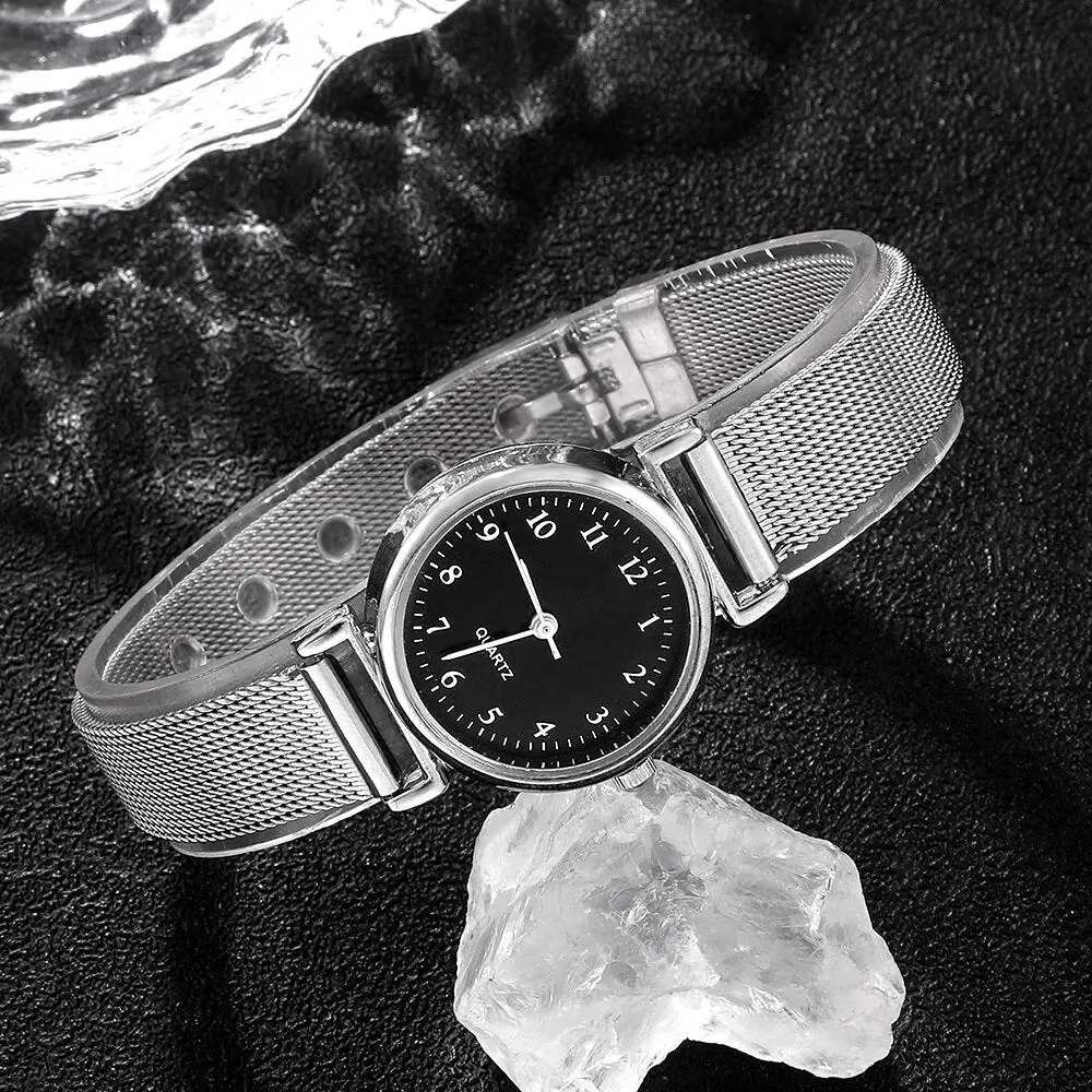6pcs Set Women Watches Fashion Ladies Quartz Watch Bracelet Set Silvery Mesh Luxury Women Watches Dress Clock
