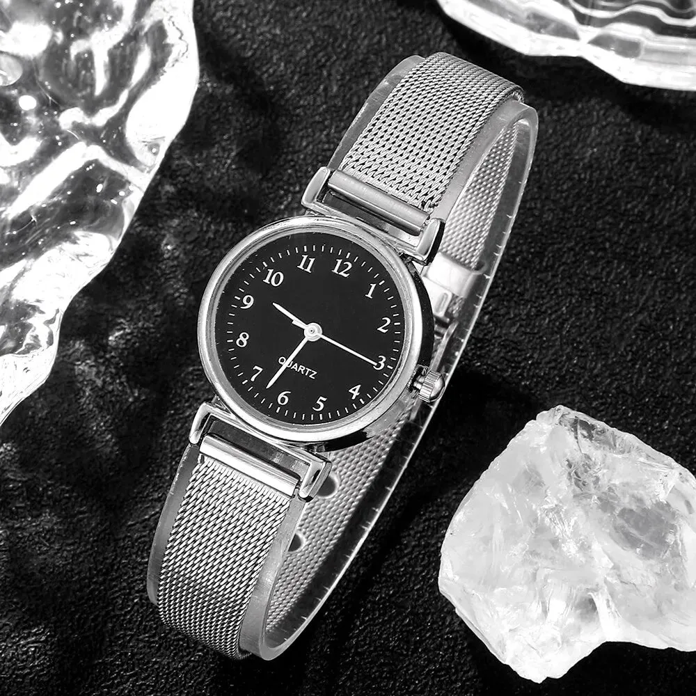 6pcs Set Women Watches Fashion Ladies Quartz Watch Bracelet Set Silvery Mesh Luxury Women Watches Dress Clock