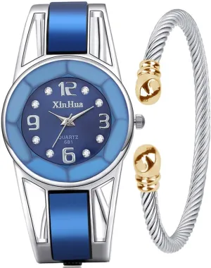 Gosasa Women's Watch Stunning Design Metal Band Small and Medium Size Cuff Bangle Dress Watch 6 Inches Gifts Set with Bracelet