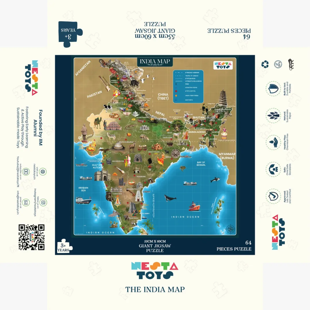 India Map Puzzle For Kids (64 Pcs)