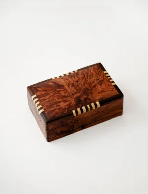 Marquetry Border Burl Wood Box