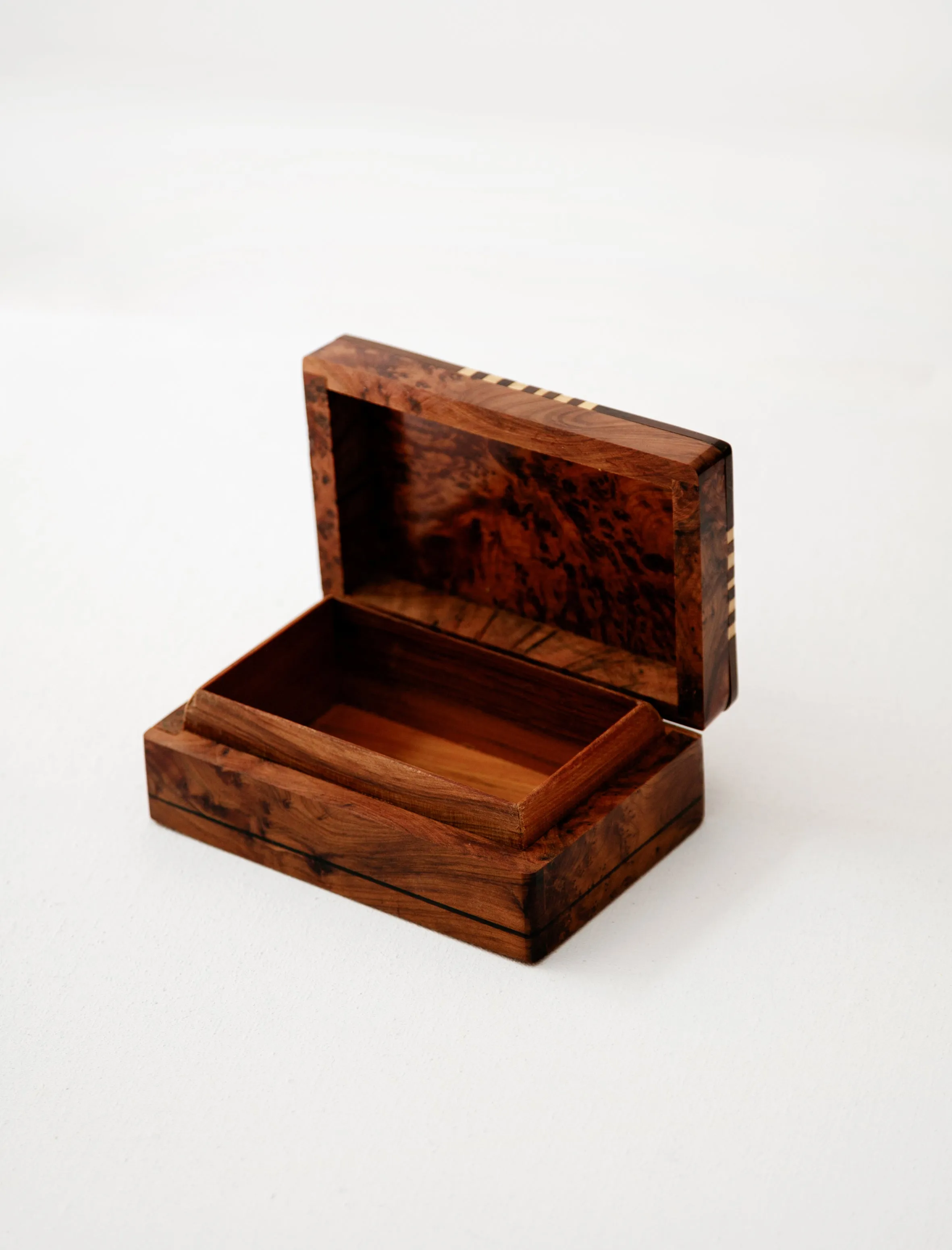 Marquetry Border Burl Wood Box