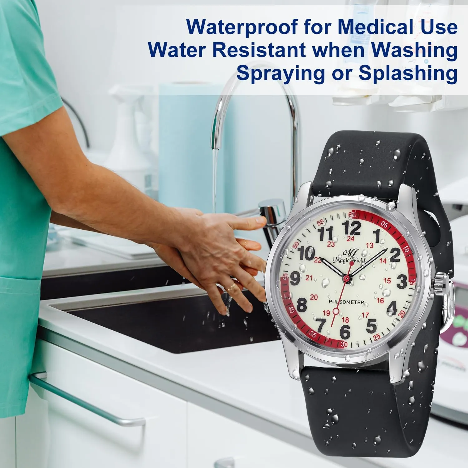 Nurse Watch for Nurse Doctors Medical Professionals Students Men Women Unisex Easy to Read Luminous Dial Second Hand Watch for Nurses Water Resistant Silicone Strap