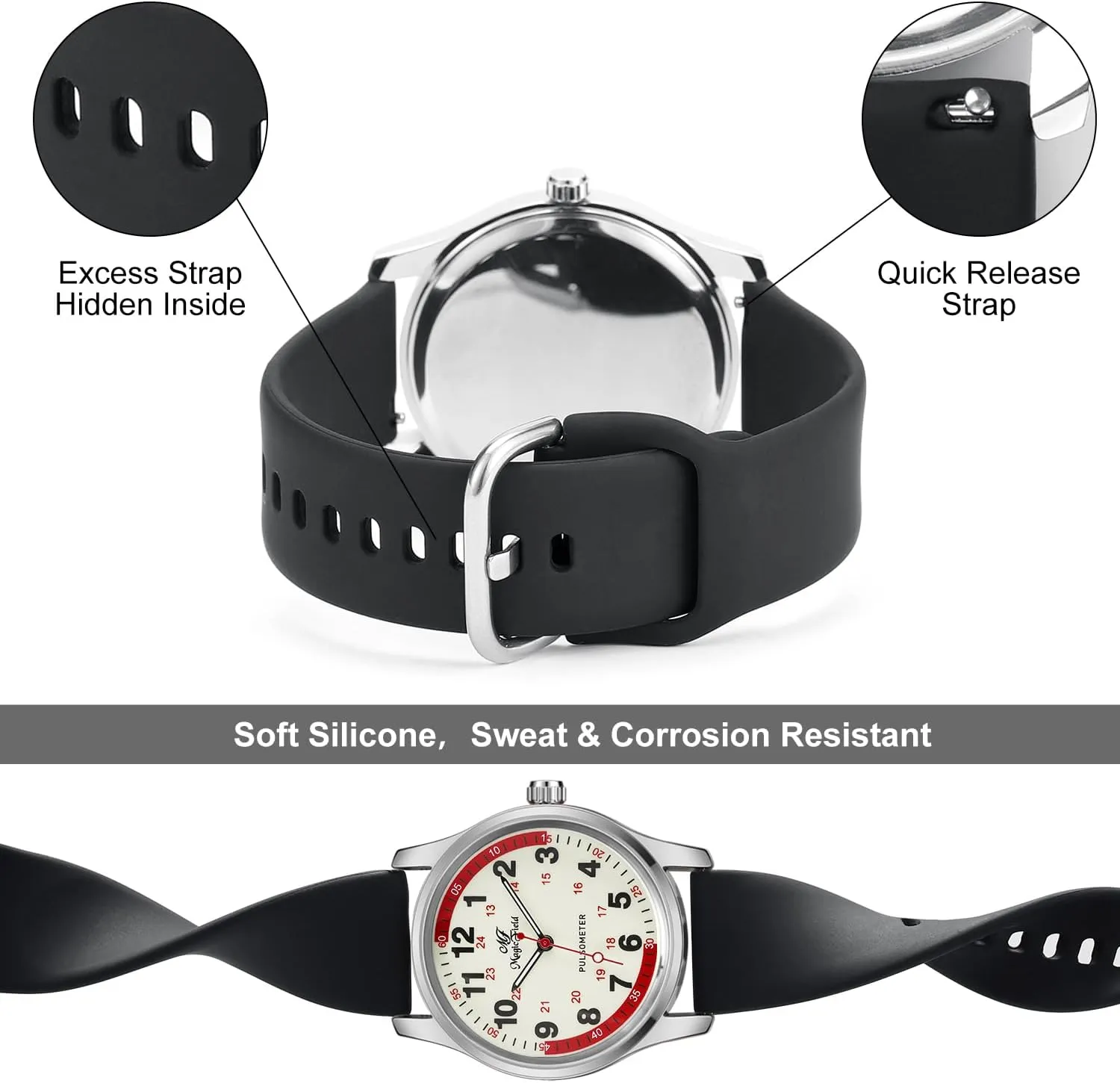 Nurse Watch for Nurse Doctors Medical Professionals Students Men Women Unisex Easy to Read Luminous Dial Second Hand Watch for Nurses Water Resistant Silicone Strap
