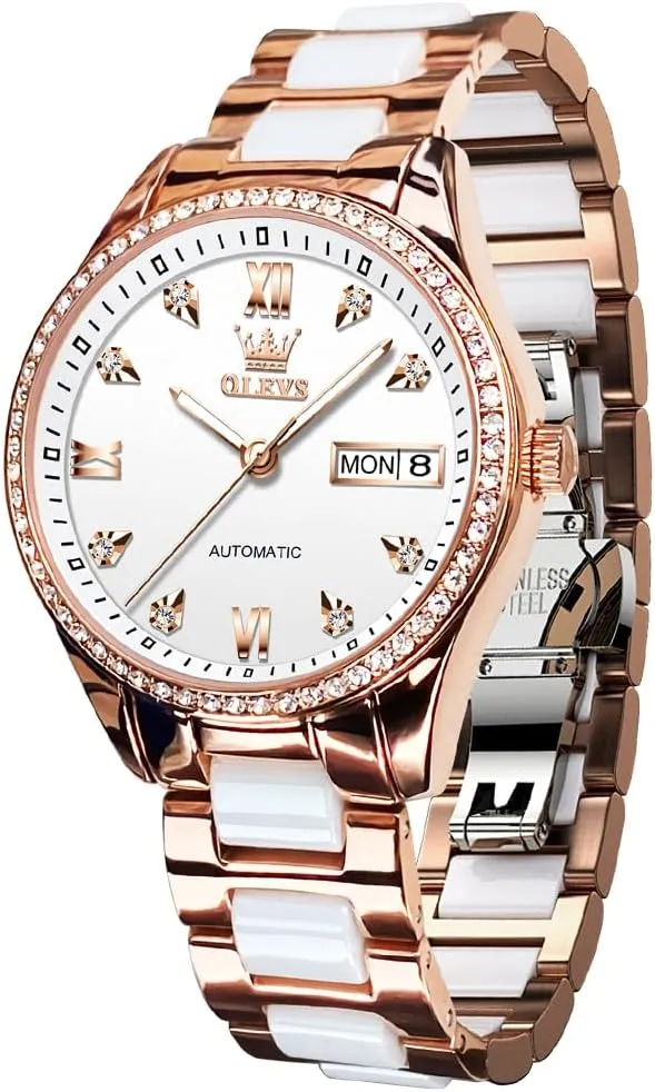 OLEVS Automatic Women Watches Diamond Tourbillon Dress Wrist Watches Moon Phase Waterproof Luminous